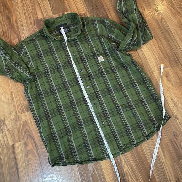 Carhartt Men's L Loose Fit Midweight Chambray Long-Sleeve Plaid Shirt - Green - Picture 7 of 8